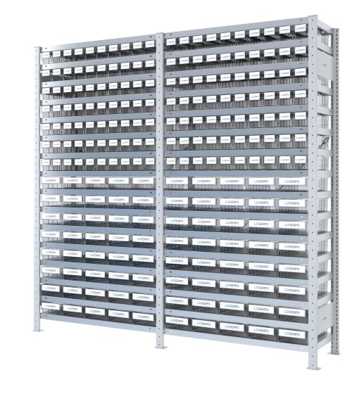 SCAFFALATURA DOPPIA CON CONTENITORI TRASPARENTI - 220 Cassette estraibili