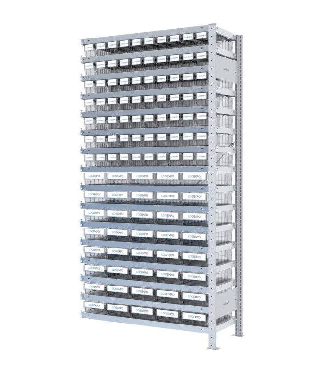 SCAFFALE AGGIUNTIVO CON CONTENITORI TRASPARENTI - 110 Cassette estraibili