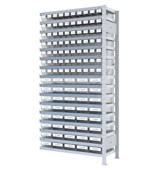 SCAFFALE AGGIUNTIVO CON CONTENITORI TRASPARENTI - 110 Cassette estraibili