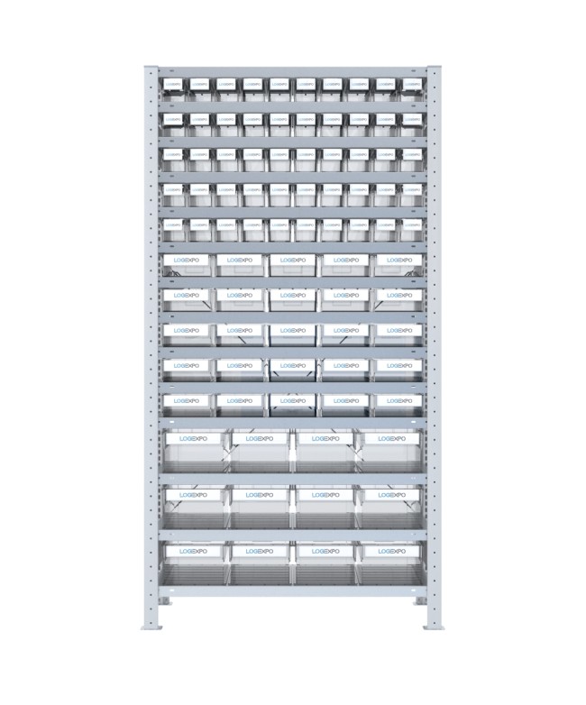 SCAFFALE CON CONTENITORI TRASPARENTI - 87 Cassette estraibili