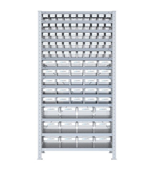 SCAFFALE CON CONTENITORI TRASPARENTI - 87 Cassette estraibili