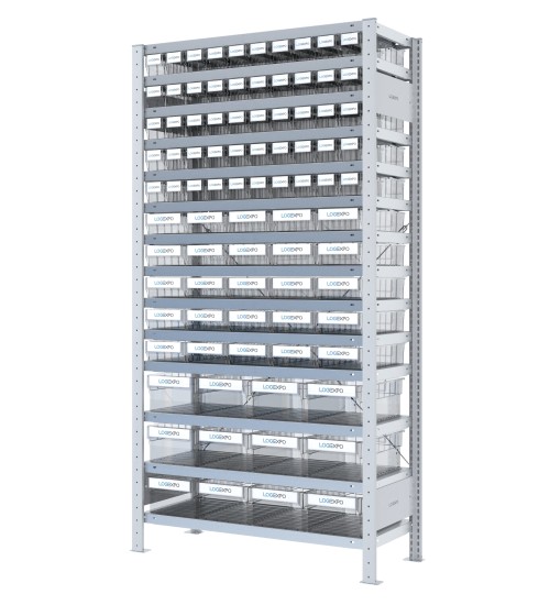 SCAFFALE CON CONTENITORI TRASPARENTI - 87 Cassette estraibili