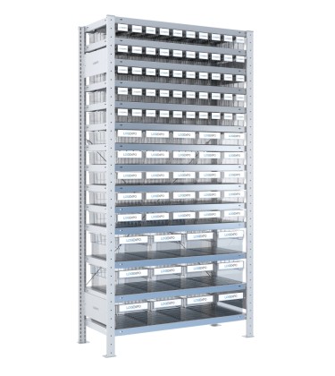 SCAFFALE CON CONTENITORI TRASPARENTI - 87 Cassette estraibili