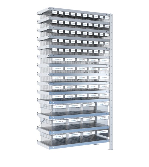 SCAFFALE AGGIUNTIVO CON CONTENITORI TRASPARENTI - 87 Cassette estraibili