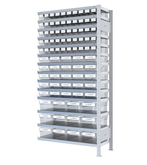 SCAFFALE AGGIUNTIVO CON CONTENITORI TRASPARENTI - 87 Cassette estraibili