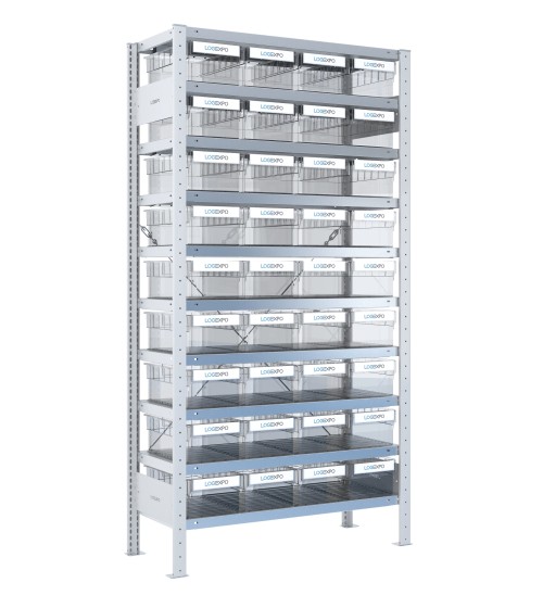 SCAFFALE CON CONTENITORI TRASPARENTI - 36 Cassette estraibili