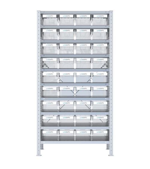 SCAFFALE CON CONTENITORI TRASPARENTI - 36 Cassette estraibili