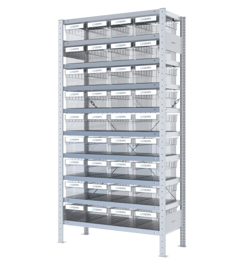 SCAFFALE CON CONTENITORI TRASPARENTI - 36 Cassette estraibili