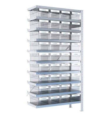 SCAFFALE AGGIUNTIVO CON CONTENITORI TRASPARENTI - 36 Cassette estraibili