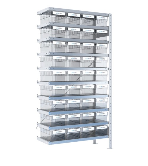 SCAFFALE AGGIUNTIVO CON CONTENITORI TRASPARENTI - 36 Cassette estraibili
