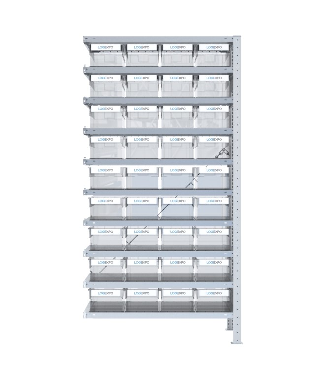 SCAFFALE AGGIUNTIVO CON CONTENITORI TRASPARENTI - 36 Cassette estraibili