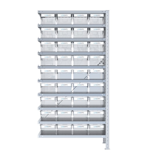 SCAFFALE AGGIUNTIVO CON CONTENITORI TRASPARENTI - 36 Cassette estraibili