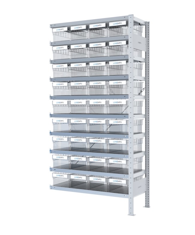 SCAFFALE AGGIUNTIVO CON CONTENITORI TRASPARENTI - 36 Cassette estraibili