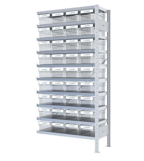 SCAFFALE AGGIUNTIVO CON CONTENITORI TRASPARENTI - 36 Cassette estraibili