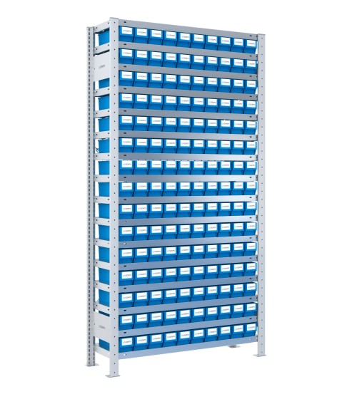 SCAFFALE CON CASSETTINE ESTRAIBILI - 150 Contenitori in plastica portaminuteria