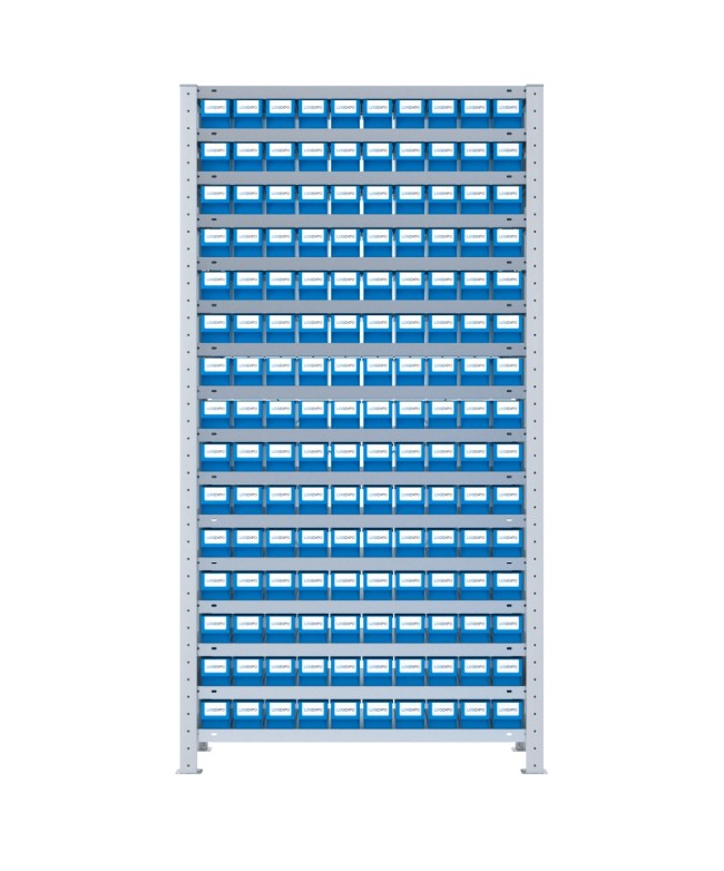 SCAFFALE CON CASSETTINE ESTRAIBILI - 150 Contenitori in plastica portaminuteria