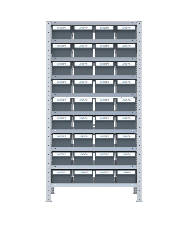 SCAFFALE CON CONTENITORI PORTA MINUTERIA - 36 Cassette estraibili