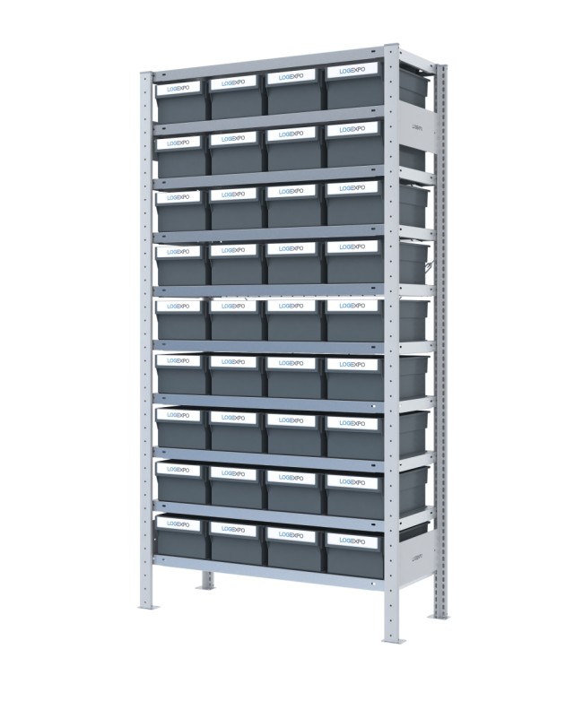 SCAFFALE CON CONTENITORI PORTA MINUTERIA - 36 Cassette estraibili