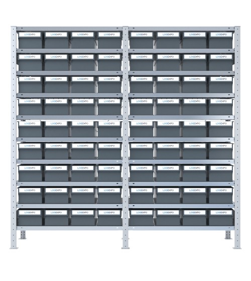 DOPPIO SCAFFALE CON CONTENITORI PORTA MINUTERIE - 72 Cassette estraibili