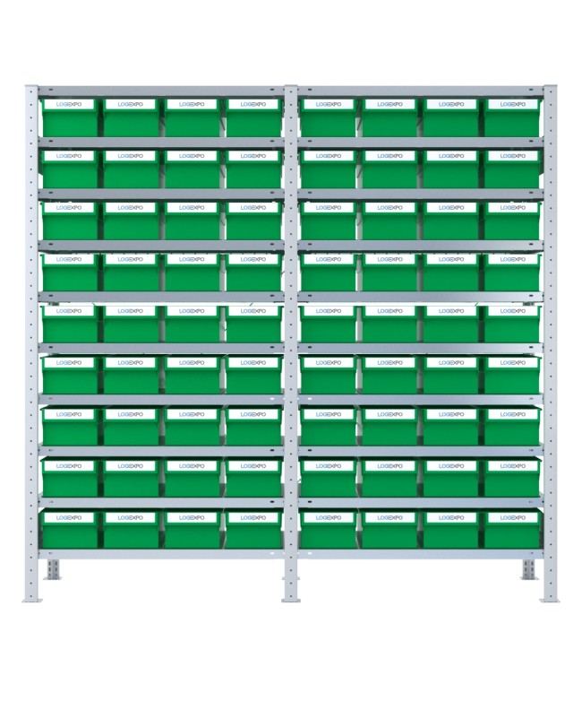 DOPPIO SCAFFALE CON CONTENITORI PORTA MINUTERIE - 72 Cassette estraibili