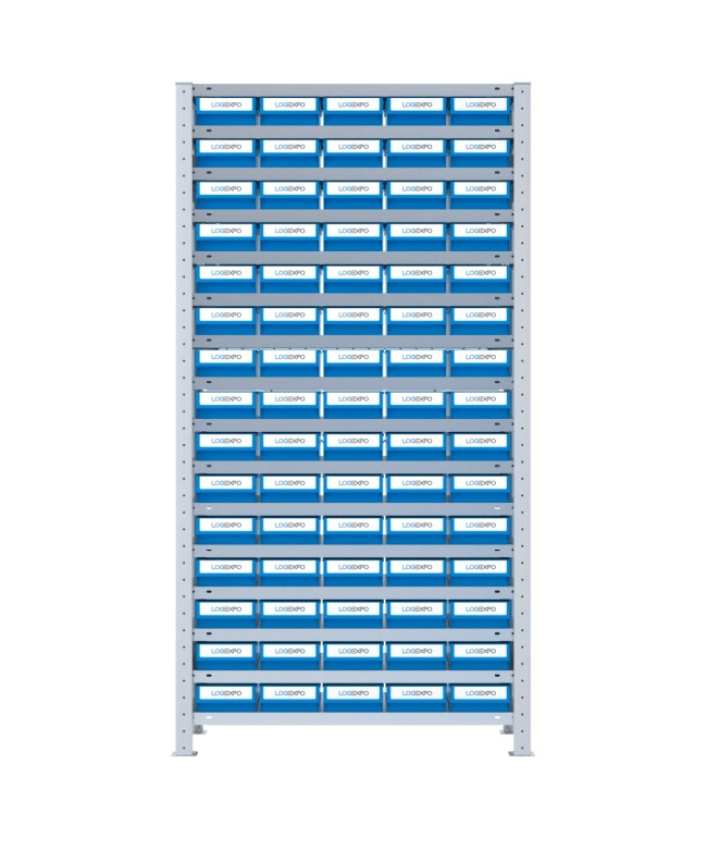 SCAFFALE A CONTENITORI PER MINUTERIA con 75 Cassette in plastica