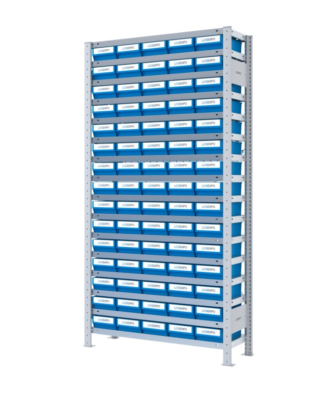 SCAFFALE A CONTENITORI PER MINUTERIA con 75 Cassette in plastica