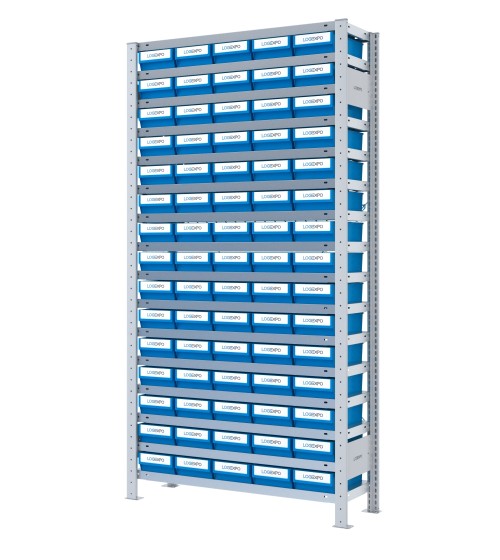 SCAFFALE A CONTENITORI PER MINUTERIA con 75 Cassette in plastica