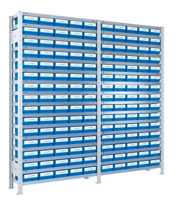 SCAFFALATURA CON CONTENITORI PER MINUTERIE - 150 Cassette in plastica