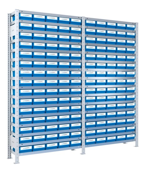 SCAFFALATURA CON CONTENITORI PER MINUTERIE - 150 Cassette in plastica