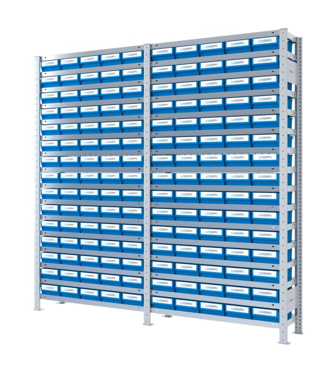 SCAFFALATURA CON CONTENITORI PER MINUTERIE - 150 Cassette in plastica