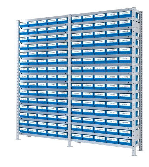 SCAFFALATURA CON CONTENITORI PER MINUTERIE - 150 Cassette in plastica