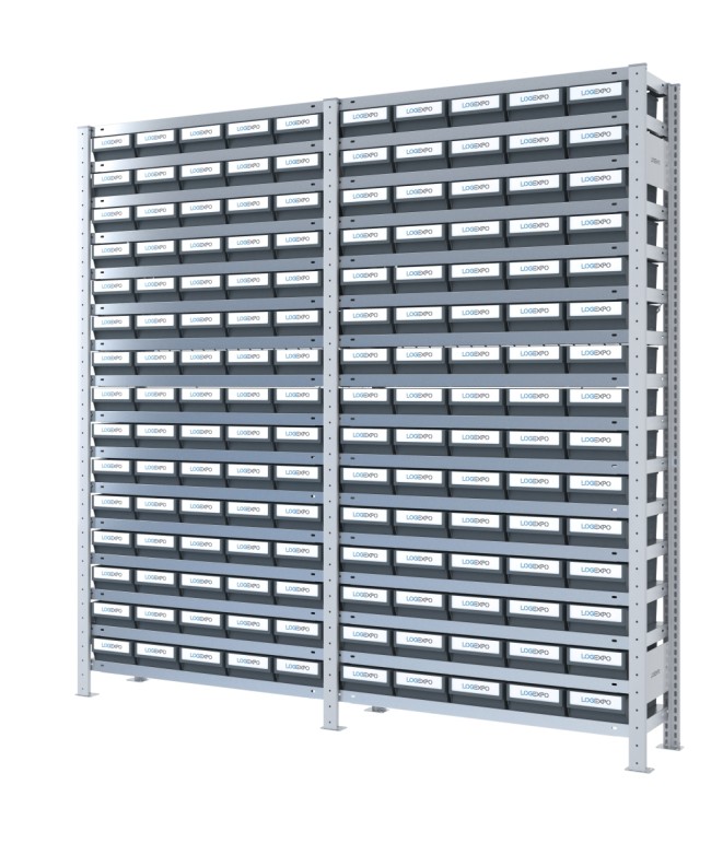 SCAFFALATURA CON CONTENITORI PER MINUTERIE - 150 Cassette in plastica