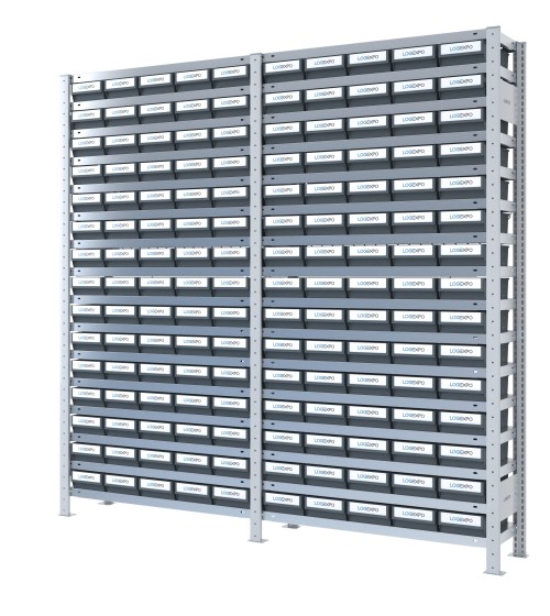 SCAFFALATURA CON CONTENITORI PER MINUTERIE - 150 Cassette in plastica