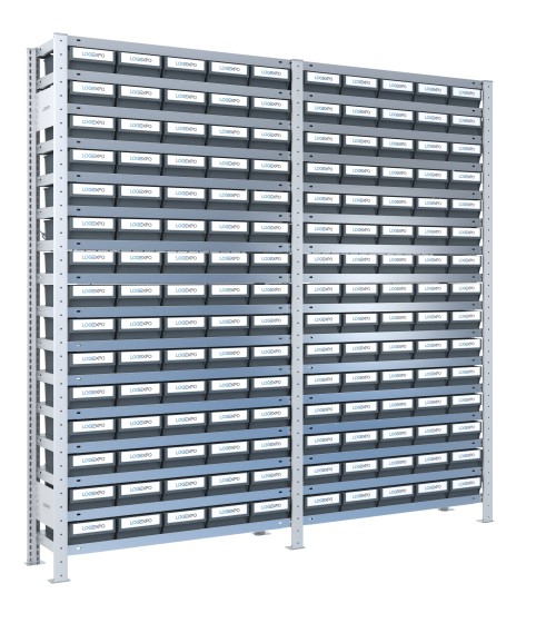 SCAFFALATURA CON CONTENITORI PER MINUTERIE - 150 Cassette in plastica