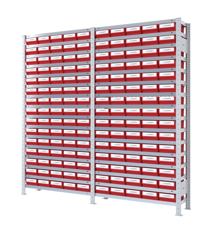 SCAFFALATURA CON CONTENITORI PER MINUTERIE - 150 Cassette in plastica