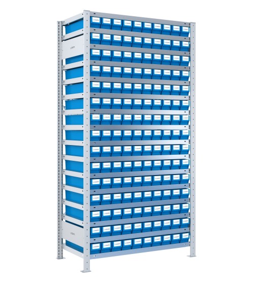 SCAFFALE PORTAMINUTERIA CON CONTENITORI - 150 Cassette estraibili in plastica