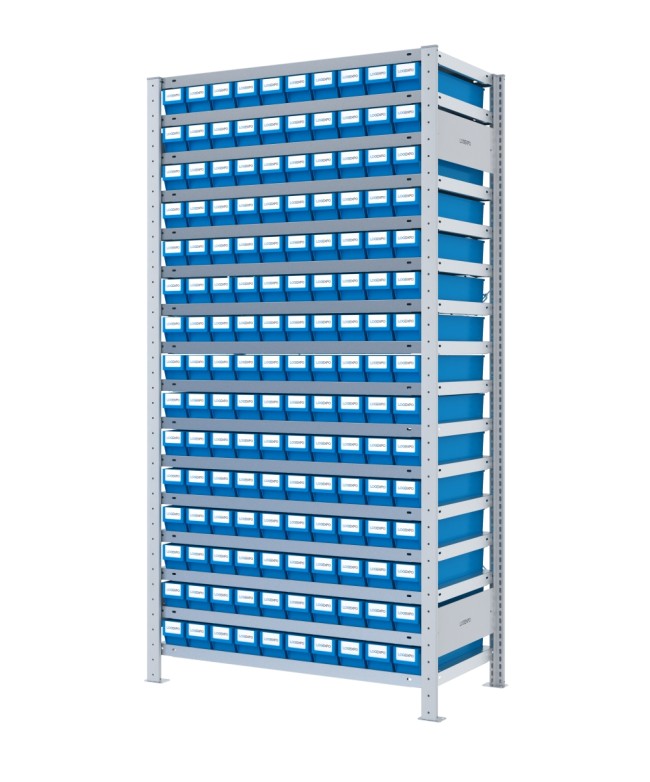 SCAFFALE PORTAMINUTERIA CON CONTENITORI - 150 Cassette estraibili in plastica