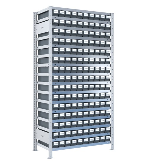 SCAFFALE PORTAMINUTERIA CON CONTENITORI - 150 Cassette estraibili in plastica