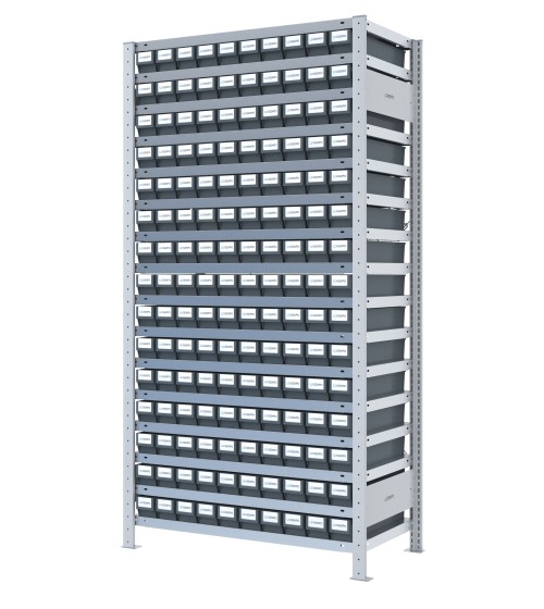 SCAFFALE PORTAMINUTERIA CON CONTENITORI - 150 Cassette estraibili in plastica