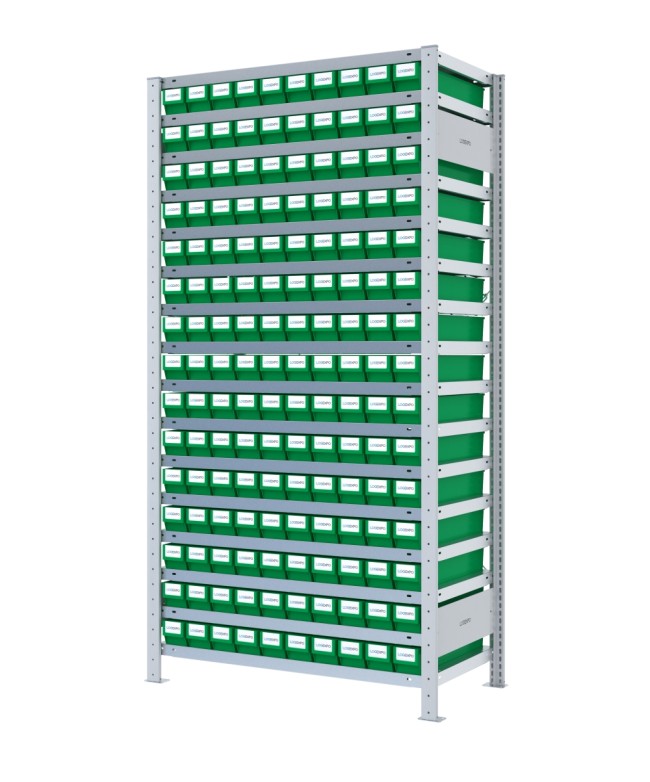 SCAFFALE PORTAMINUTERIA CON CONTENITORI - 150 Cassette estraibili in plastica