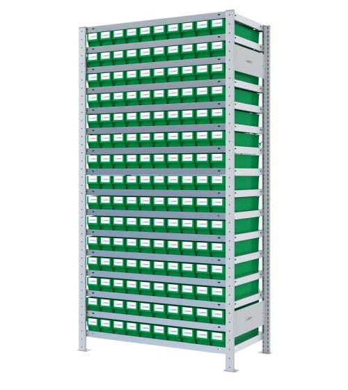 SCAFFALE PORTAMINUTERIA CON CONTENITORI - 150 Cassette estraibili in plastica