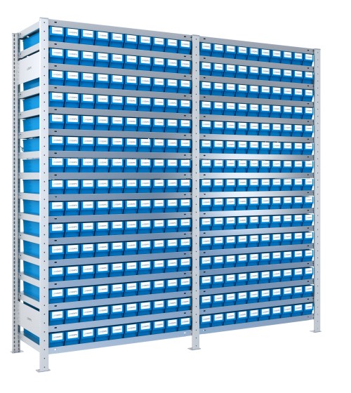 SCAFFALI CON CONTENITORI PORTA MINUTERIA - 300 Cassette estraibili in plastica