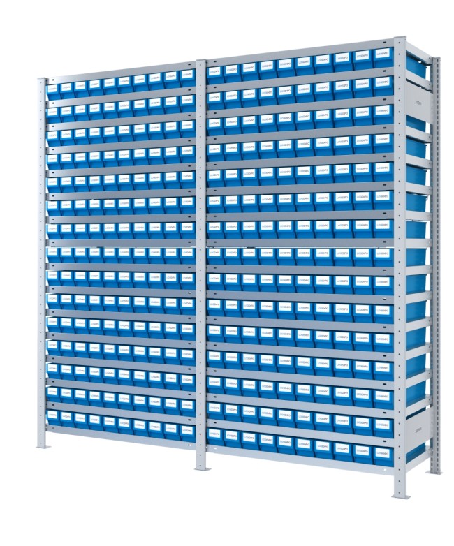 SCAFFALI CON CONTENITORI PORTA MINUTERIA - 300 Cassette estraibili in plastica