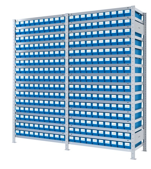SCAFFALI CON CONTENITORI PORTA MINUTERIA - 300 Cassette estraibili in plastica
