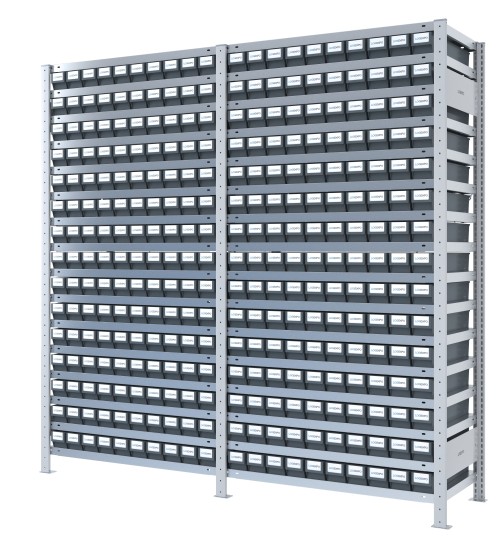 SCAFFALI CON CONTENITORI PORTA MINUTERIA - 300 Cassette estraibili in plastica