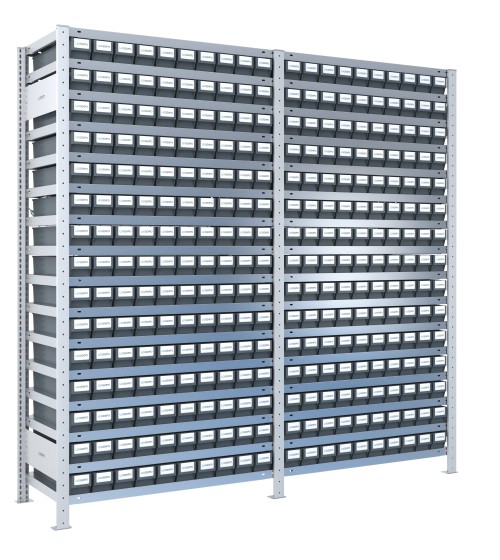 SCAFFALI CON CONTENITORI PORTA MINUTERIA - 300 Cassette estraibili in plastica