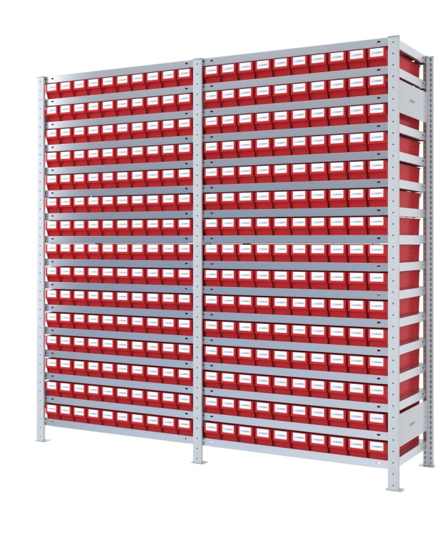 SCAFFALI CON CONTENITORI PORTA MINUTERIA - 300 Cassette estraibili in plastica