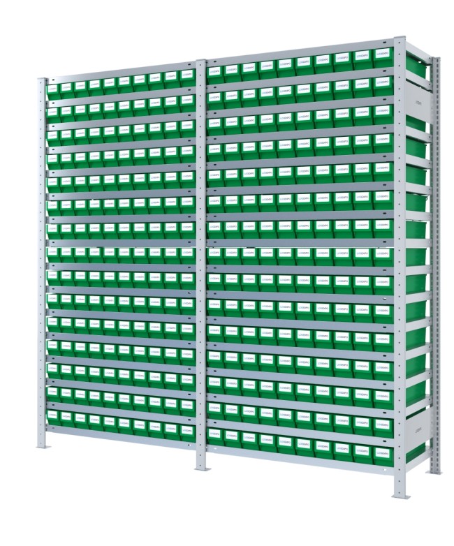 SCAFFALI CON CONTENITORI PORTA MINUTERIA - 300 Cassette estraibili in plastica