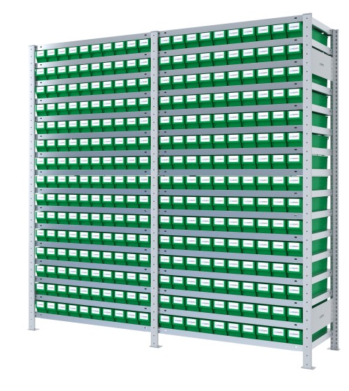 SCAFFALI CON CONTENITORI PORTA MINUTERIA - 300 Cassette estraibili in plastica