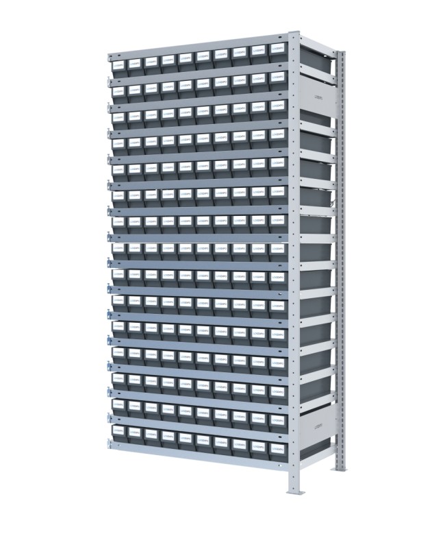 SCAFFALE AGGIUNTIVO CON CONTENITORI - 150 Cassette estraibili porta minuterie